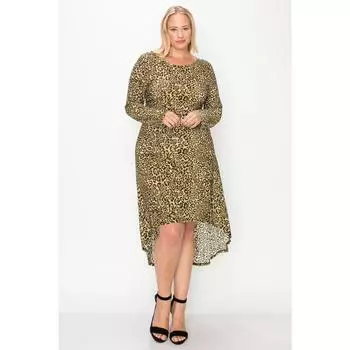 Платье с принтом гепарда и круглым вырезом FASHNZFAB, цвет olive cheetah
