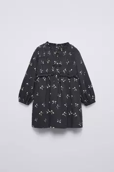 Платье с принтом и бантами ZARA, антрацитово-серый