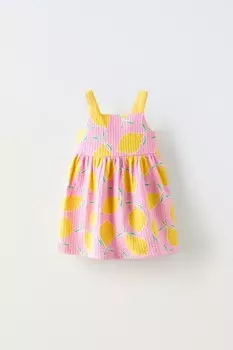 Платье с принтом и бантом ZARA, желтый