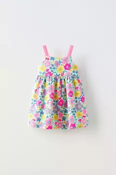 Платье с принтом и бантом ZARA, фуксия