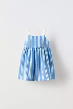 Платье с принтом и бантом ZARA, небесно-голубой