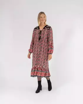 Платье с принтом и бархатной кокеткой October, мультиколор