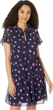 Платье с принтом и оборками на шее DKNY, цвет Navy Multi