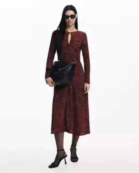 Платье с принтом и открытым вырезом Desigual, красный