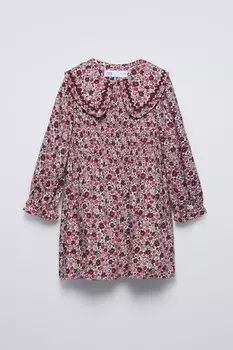 Платье с принтом и резинкой ZARA, бордо