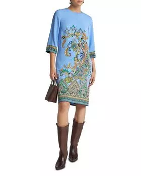 Платье с принтом и рукавами до локтя Etro, синий