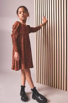 Платье с принтом и рюшами на рукавах Next