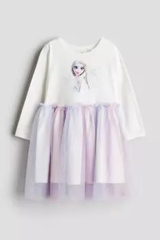 Платье с принтом и тюлевой юбкой H&M, белый