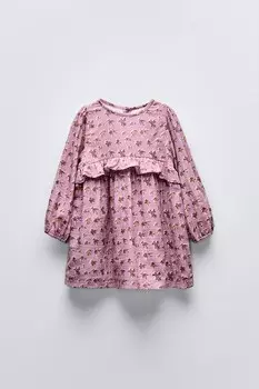 Платье с принтом и воланами ZARA, лиловый