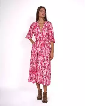 Платье с принтом и воротником-стойкой Tanuca, фуксия