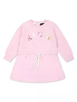 Платье с принтом-лозунгом и завязками на талии John Richmond Junior, розовый