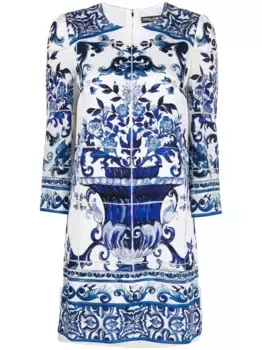 Платье с принтом Majolica DOLCE & GABBANA, синий