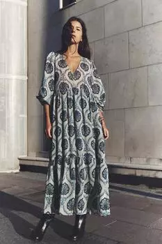 Платье с принтом металлическая нить ZARA, синий/белый