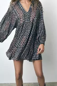 Платье с принтом металлические нитки ZARA, разноцветный