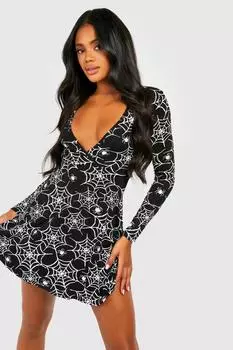 Платье с принтом паутинка на хэллоуин Boohoo, черный
