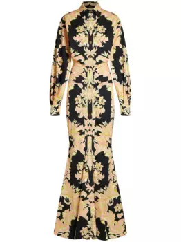 Платье с принтом пейсли и сборками ETRO, черный