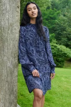 Платье с принтом под змею и высоким воротом Ro&Zo, синий