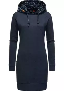 Платье с принтом Ragwear "Bess", хлопковое платье с длинными рукавами и капюшоном с набивным рисунком, цвет морской волны