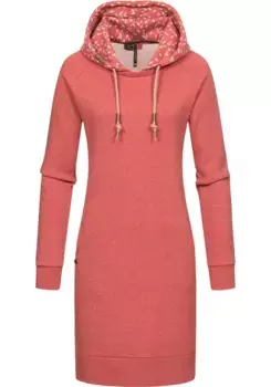 Платье с принтом Ragwear "Bess", хлопковое платье с длинными рукавами и капюшоном с набивным рисунком, красный