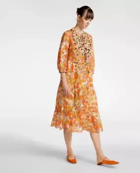 Платье с принтом, рюшами и рукавом три четверти Elena Mir, оранжевый