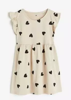 Платье с принтом сердечки H&M Hearts Print, светло-бежевый