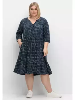 Платье с принтом Sheego "Большие размеры" с рукавами 3/4 и графическим принтом по всей поверхности, синий