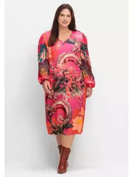 Платье с принтом Sheego "Большие размеры", с рукавами-фонариками, в миксе узоров, оранжевый