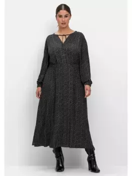 Платье с принтом Sheego "Большие размеры" с цветочным принтом и резинкой на талии, черный