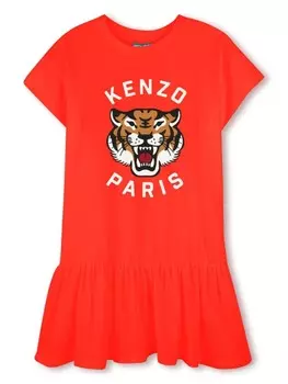 Платье с принтом Tiger Kenzo Kids, красный