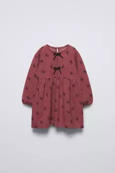 Платье с принтом в елочку ZARA, бордовый