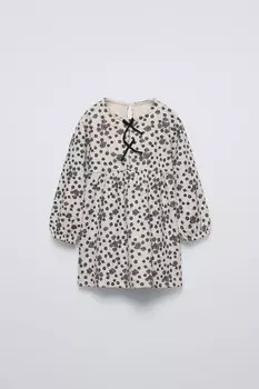 Платье с принтом в елочку ZARA, экрю