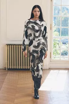 Платье с принтом ZARA, черный/белый