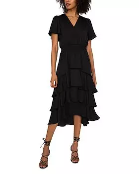 Платье с присборенной талией и ярусами VINCE CAMUTO, черный