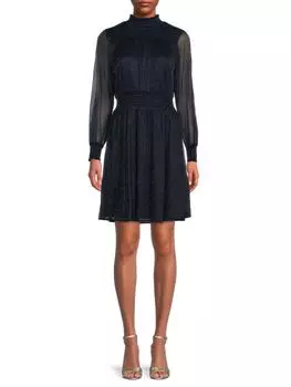 Платье с присборенной талией металлизированного цвета Sam Edelman, темно-синий