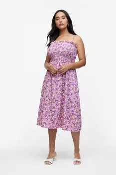 Платье с присборенным лифом H&M, светло-фиолетовый/цветочный