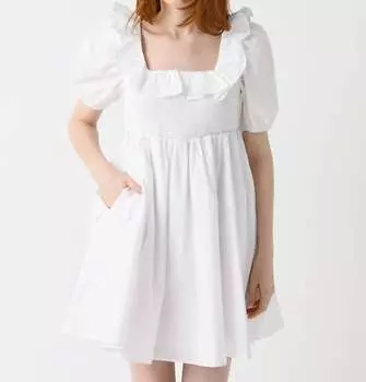 Платье с присборенными рукавами-фонариками белого цвета English Factory