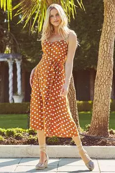 Платье с приталенным верхом и расклешенным низом на пуговицах спереди Sosandar, коричневый