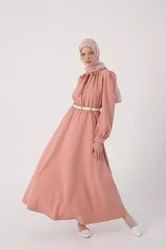 Платье с пудровым воротником на шнуровке и поясом ALL DAY