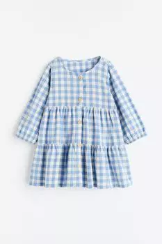 Платье с пуговицами спереди H&amp;M, светло-голубой/клеточка в мелкую клетку