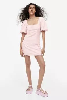Платье с пышными рукавами H&M, светло-розовый