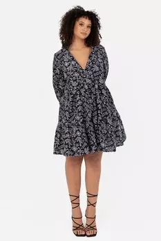 Платье с пышными рукавами и конвертом спереди Lovedrobe, черный