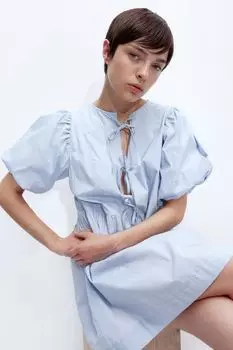 Платье с пышными рукавами и завязками H&M, синий