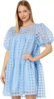 Платье с пышными рукавами в сетку English Factory, цвет Ocean Blue