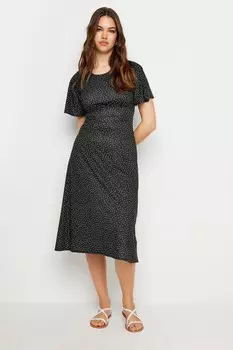 Платье с расклешенными рукавами и узором в горошек Long Tall Sally, черный