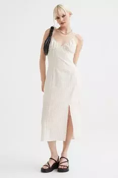 Платье с разрезом H&amp;M, светло-бежевый/клетка