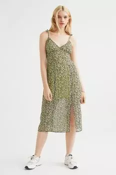Платье с разрезом H&M, желтый/маленькие цветы