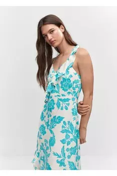 Платье с разрезом и оборками Mango, экрю