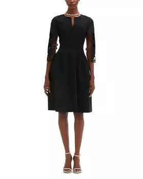 Платье с разрезом на шее и кружевной вышивкой Oscar de la Renta, черный