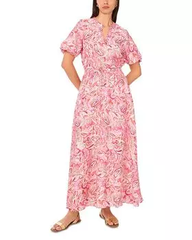 Платье с разрезом на шее и пышными рукавами с принтом VINCE CAMUTO, розовый