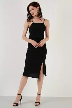 Платье с разрезом на шее и веревочным ремнем 6057149 Lela, черный